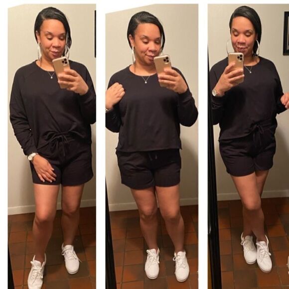 Navy Blue Crop Sweatshirt and Shirt Set - Picture 4 of 4